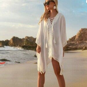 Bindya NY Swim Tunic Poncho Cover-up 100% Viscose Off White Size One Size EUC
